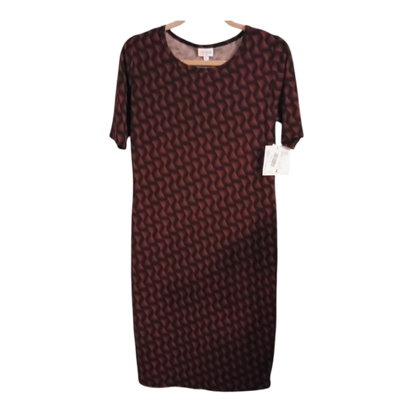 NWT LuLaroe Julia Dress Black Red Midi Dress Size Medium Geometric Whimsigoth - Picture 2 of 6